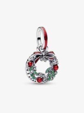 Authentic Pandora Holiday Wreath Double Dangle Charm